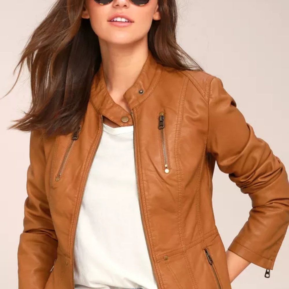 Leather Vegan Moto Jacket Tan